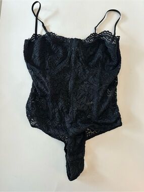 Studio Pasha Women’s Sexy Black Lace Thong Bodysuit Size Medium